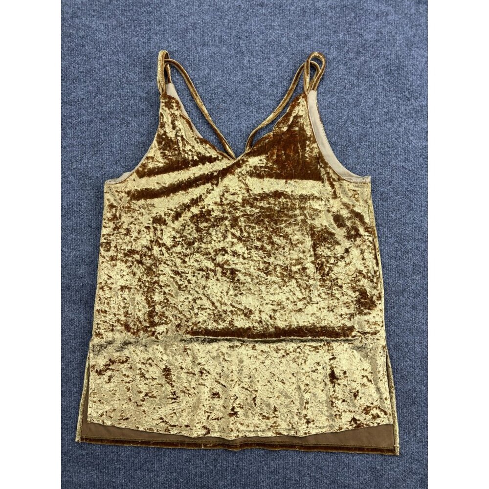 Umgee Tank Top Womens Large Gold Crushed Velvet V Neck Lined Camisole Sleeveless